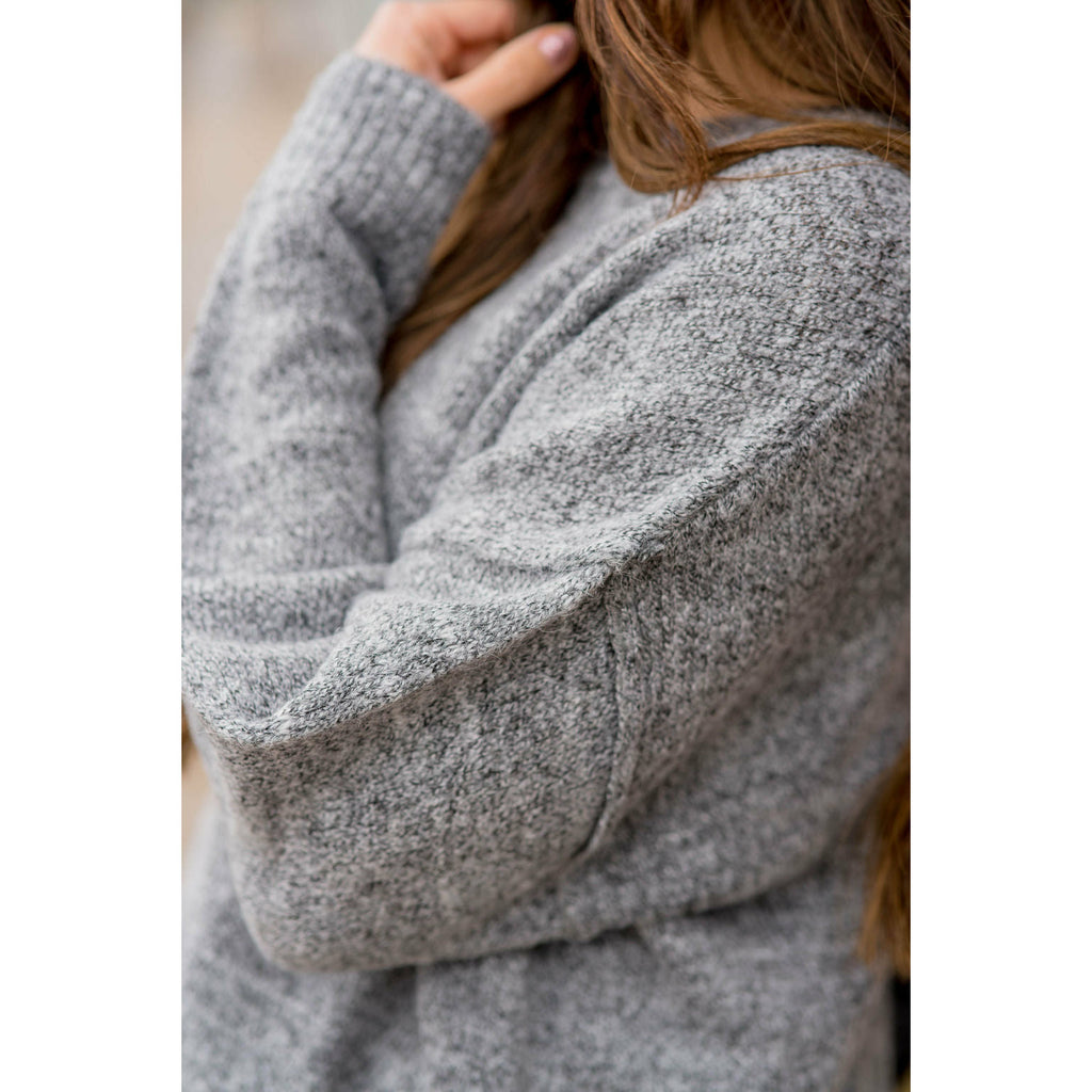 Heathered Side Slit Sweater - Betsey's Boutique Shop - Outerwear