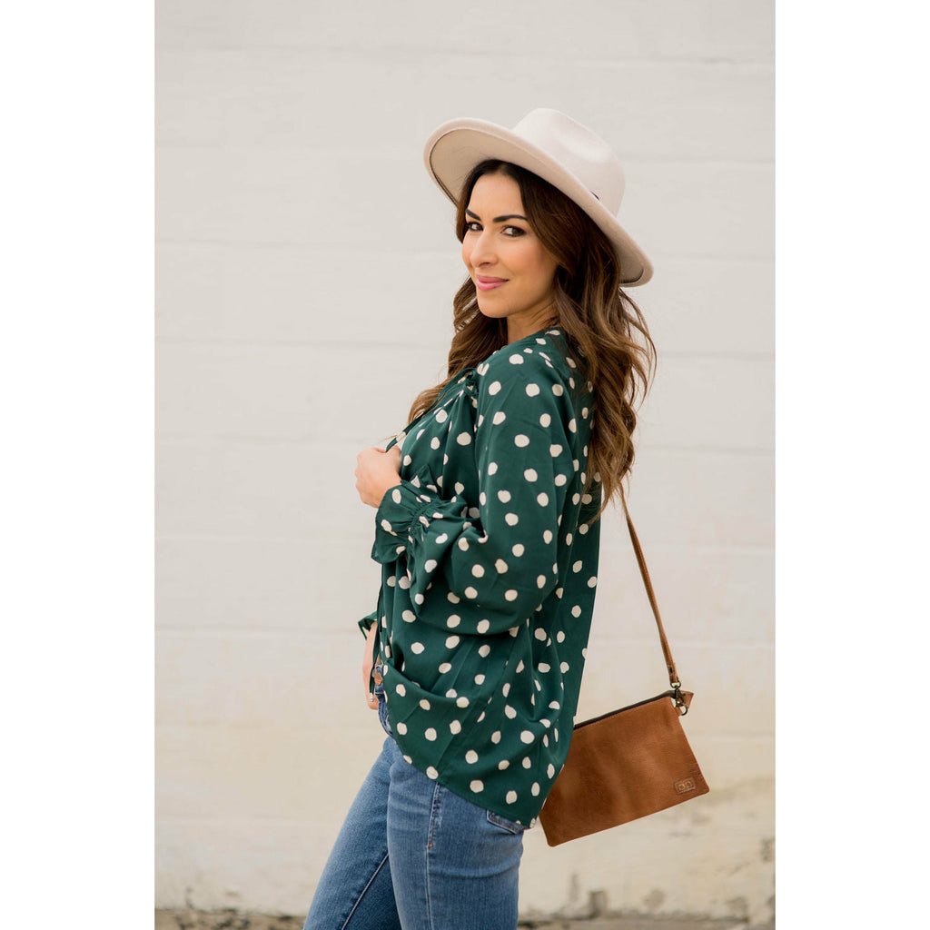 Polka Dot Drawstring Blouse - Betsey's Boutique Shop