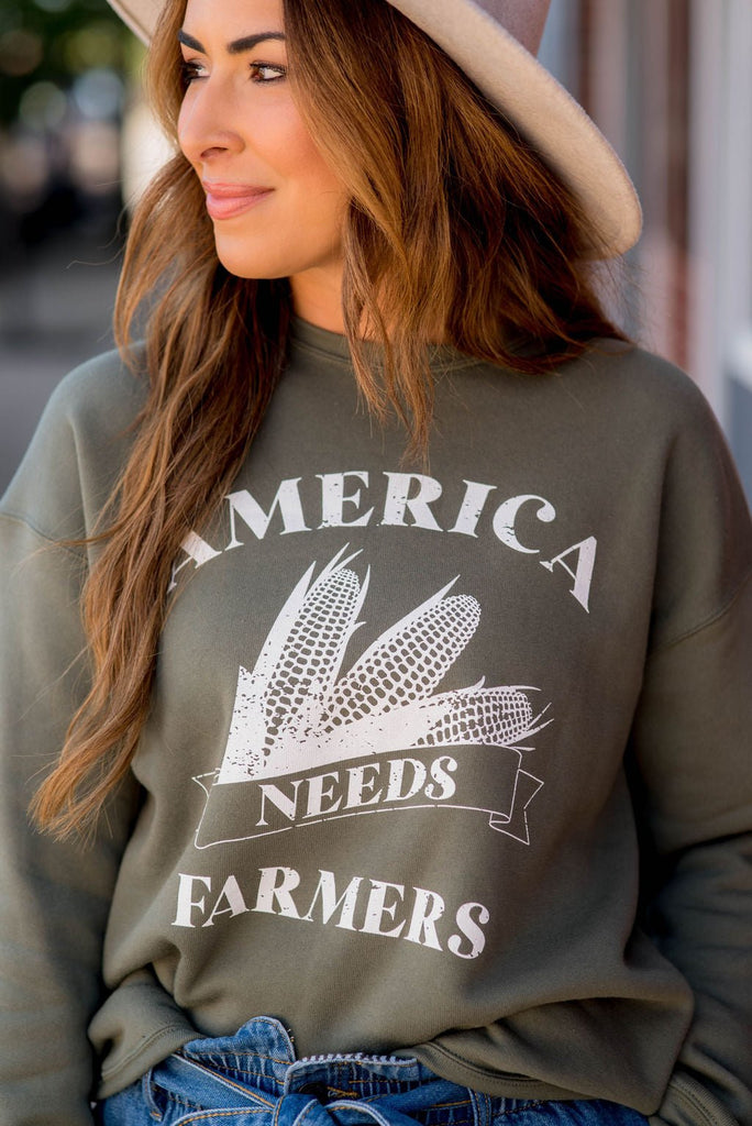 America Needs Farmers Graphic Crewneck - Betsey's Boutique Shop