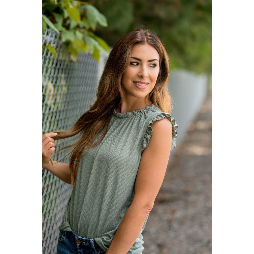 Textured Ruffle Cinched Neck Tank - Betsey's Boutique Shop