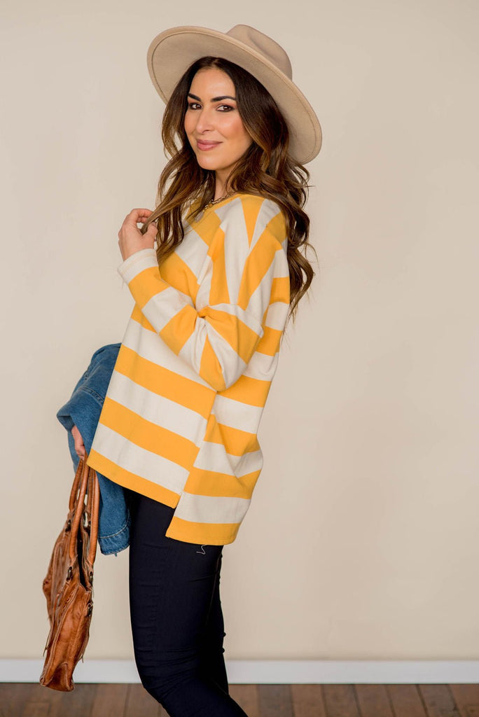 Striped V Stitched Sweatshirt - Betsey's Boutique Shop