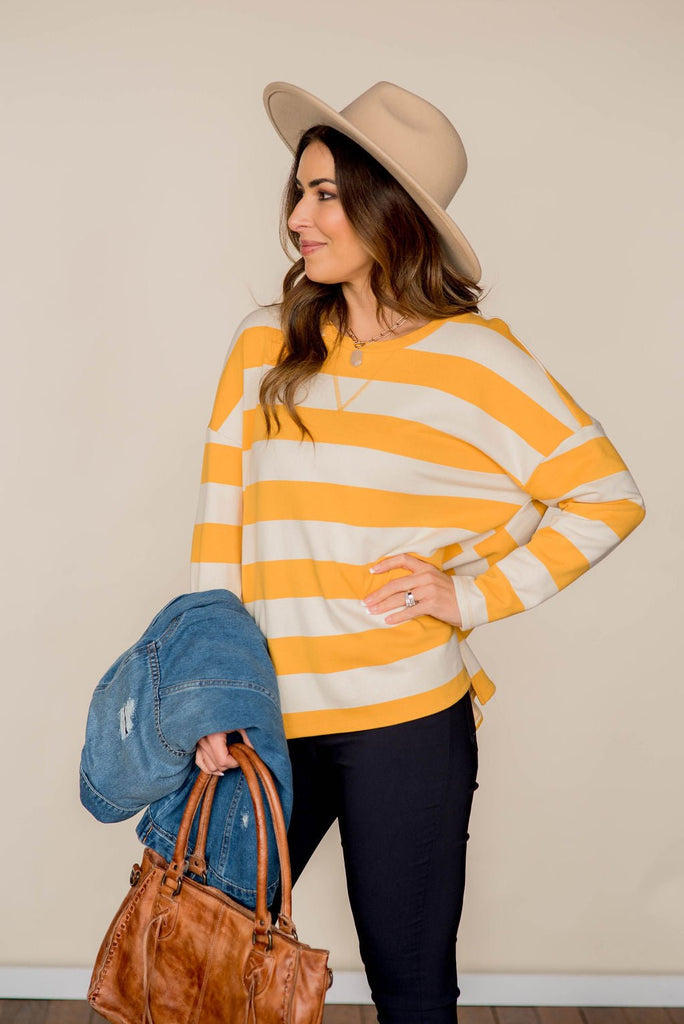 Striped V Stitched Sweatshirt - Betsey's Boutique Shop - Shirts & Tops