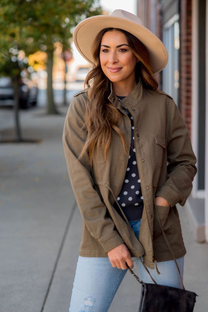 Button Tie Utility Jacket - Betsey's Boutique Shop - Coats & Jackets