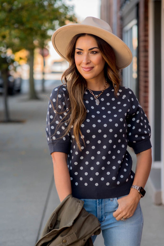 Polka Dot Short Sleeve Sweater - Betsey's Boutique Shop -