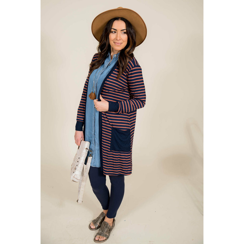 Solid Accent Striped Tunic Cardigan - Betsey's Boutique Shop