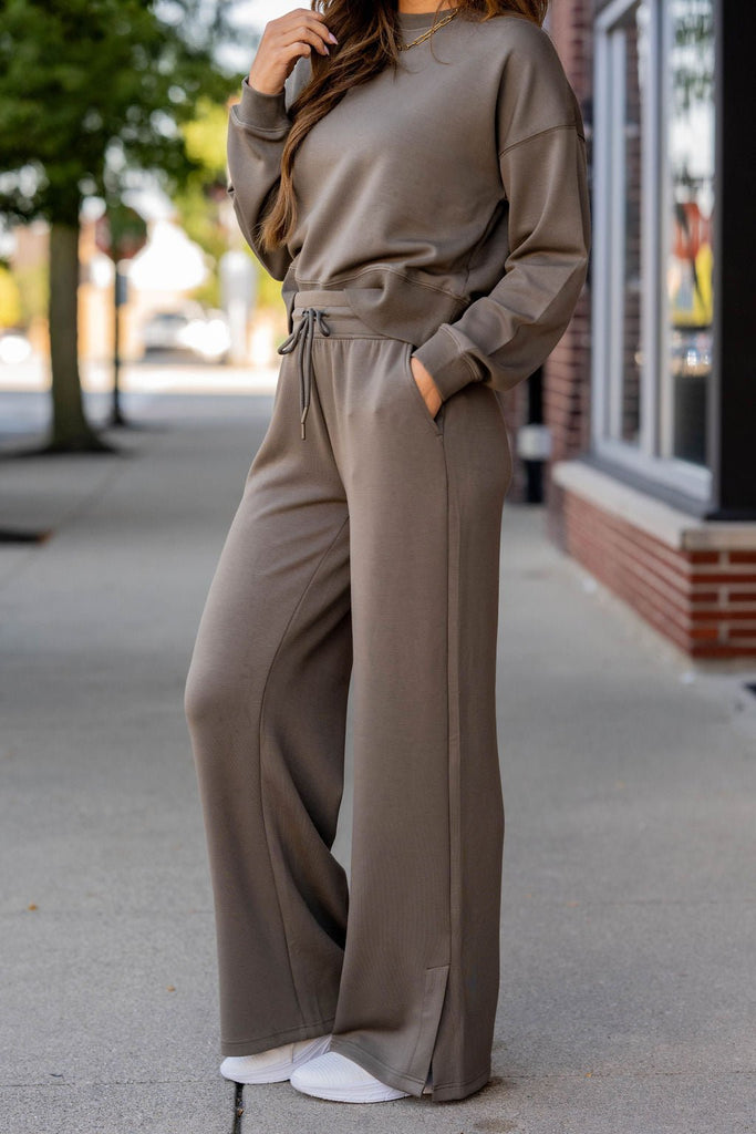 Side Slit Flare Drawstring Pants - Betsey's Boutique Shop -