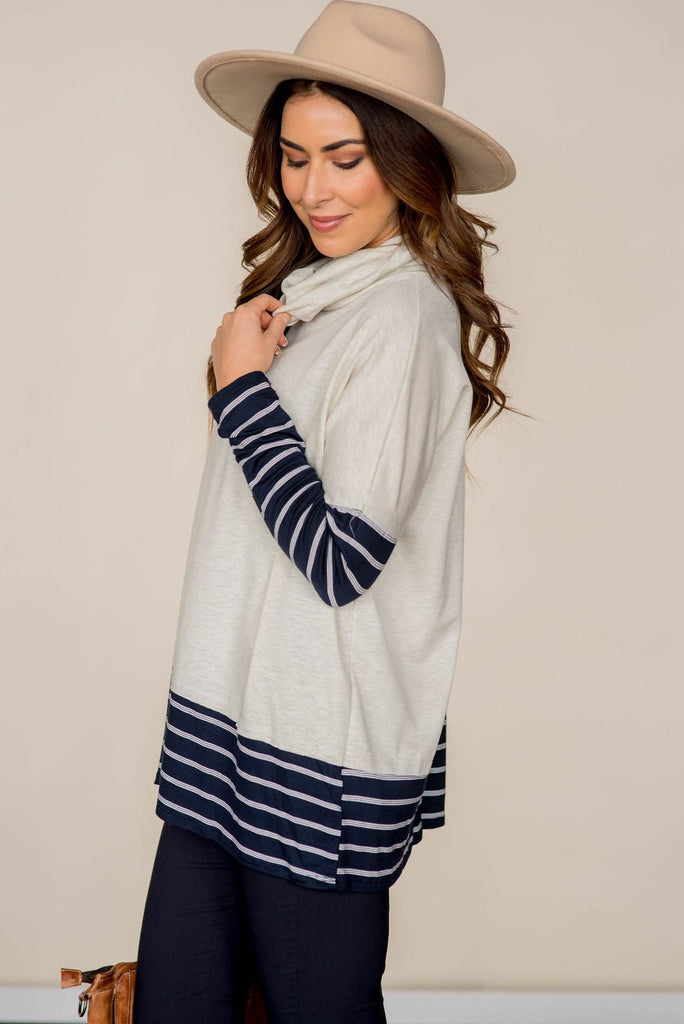 Trimmed Cowl Neck Sweatshirt - Betsey's Boutique Shop