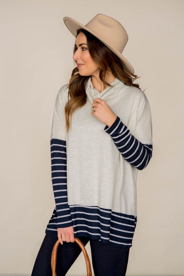 Trimmed Cowl Neck Sweatshirt - Betsey's Boutique Shop