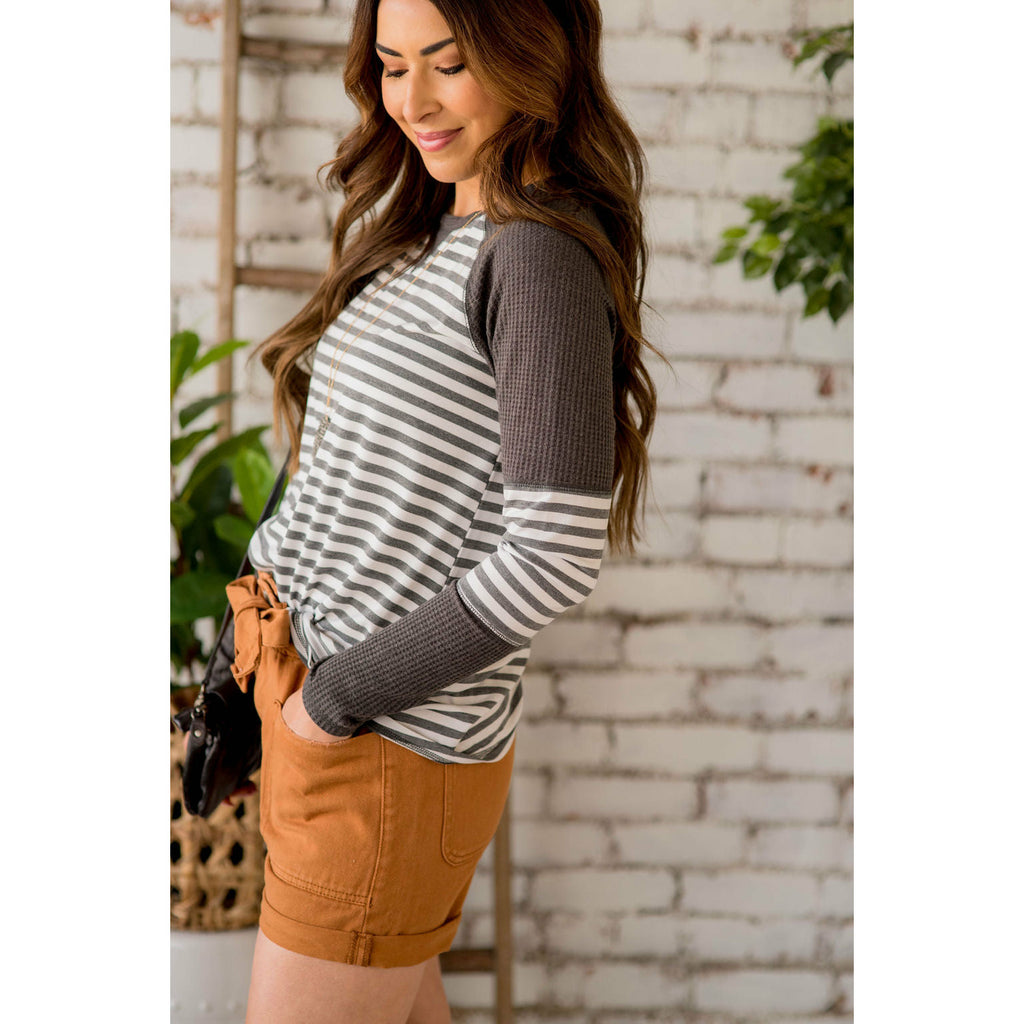 Thermal & Striped Long Sleeve Tee - Betsey's Boutique Shop