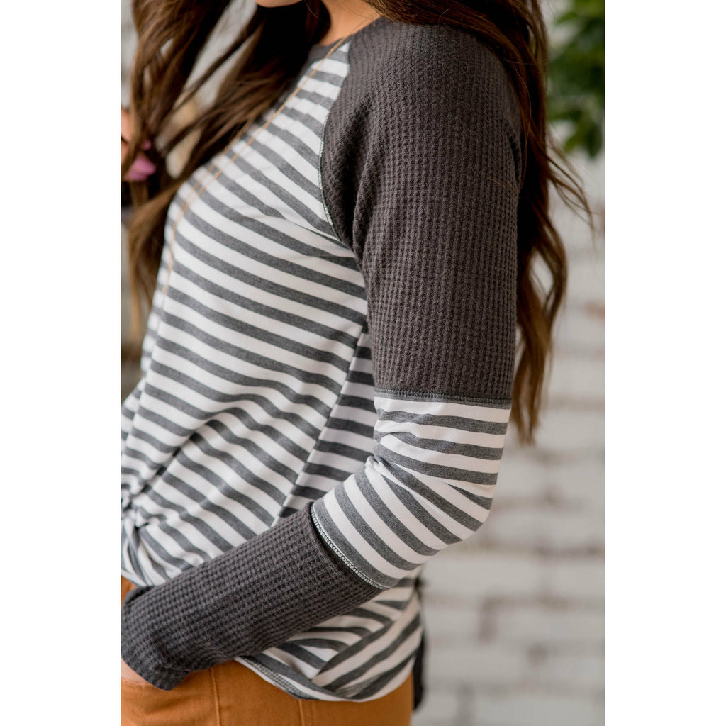 Thermal & Striped Long Sleeve Tee - Betsey's Boutique Shop