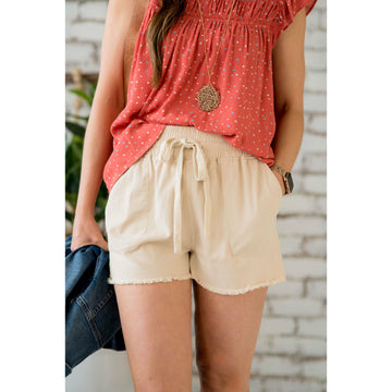 Relaxed Frayed Trim Shorts - Betsey's Boutique Shop