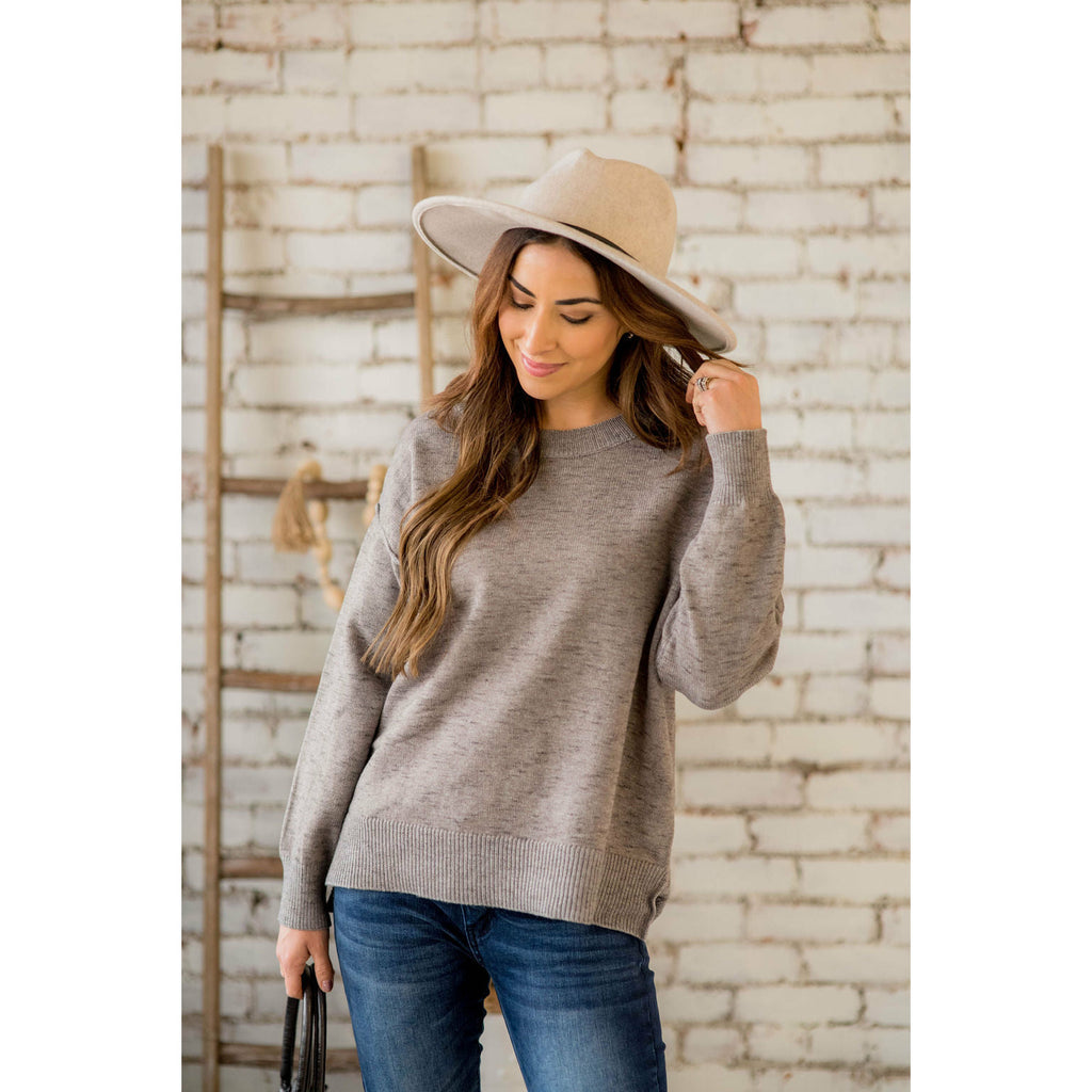 Heathered Side Slit Sweater - Betsey's Boutique Shop - Outerwear