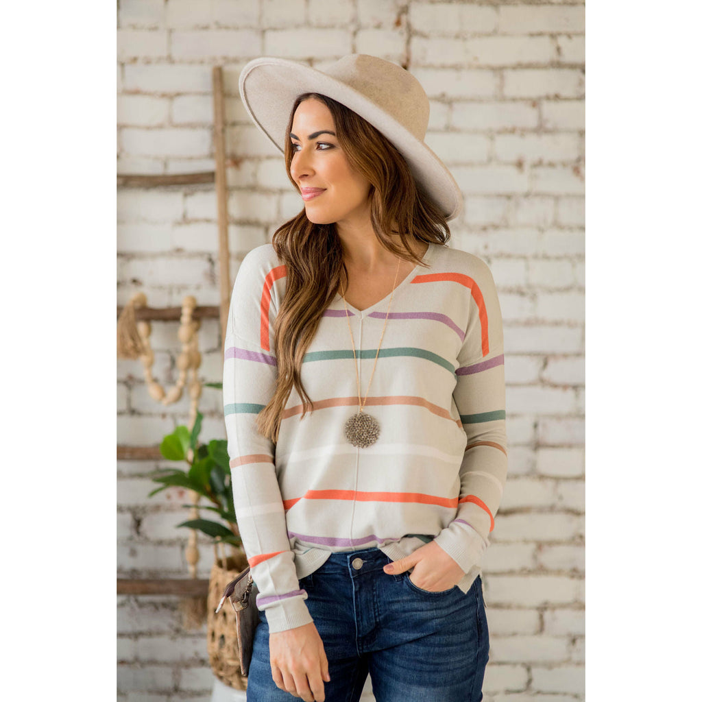 Multi Color Stripes Sweatshirt - Betsey's Boutique Shop