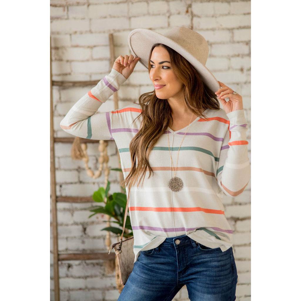 Multi Color Stripes Sweatshirt - Betsey's Boutique Shop