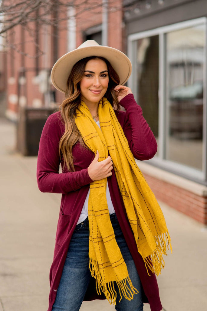 Dark Mustard Plaid Scarf - Betsey's Boutique Shop