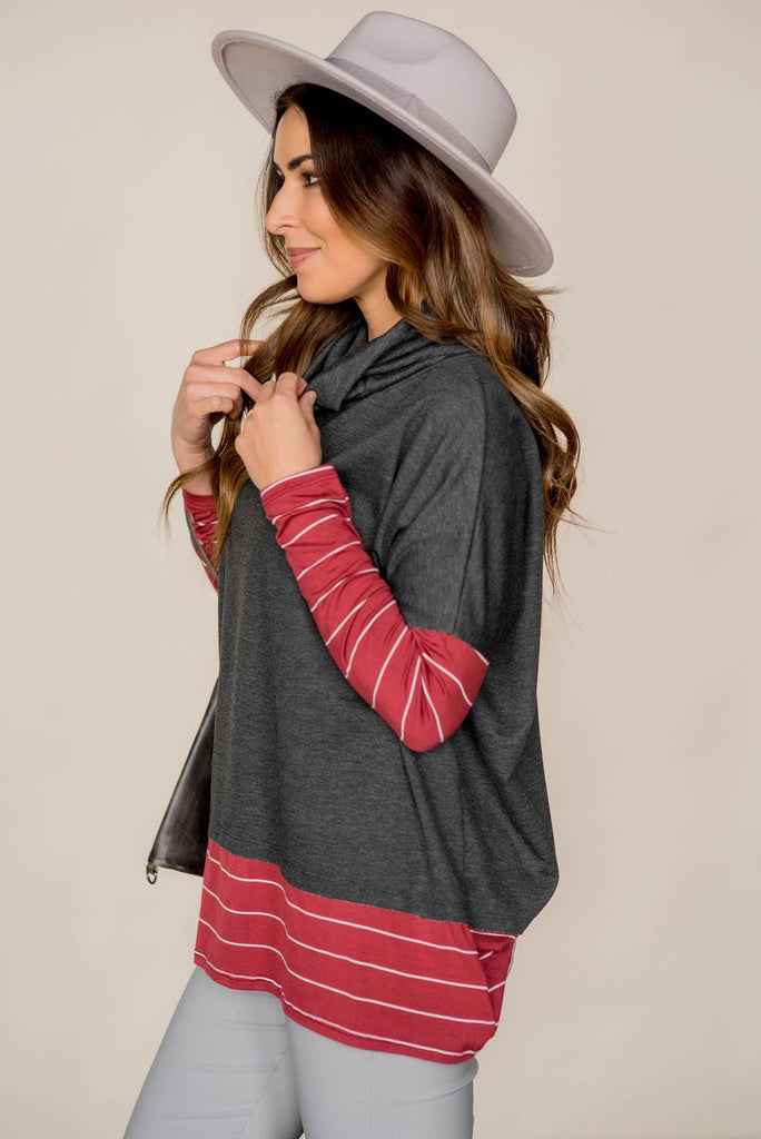 Hint of Stripes Cowl Neck - Betsey's Boutique Shop