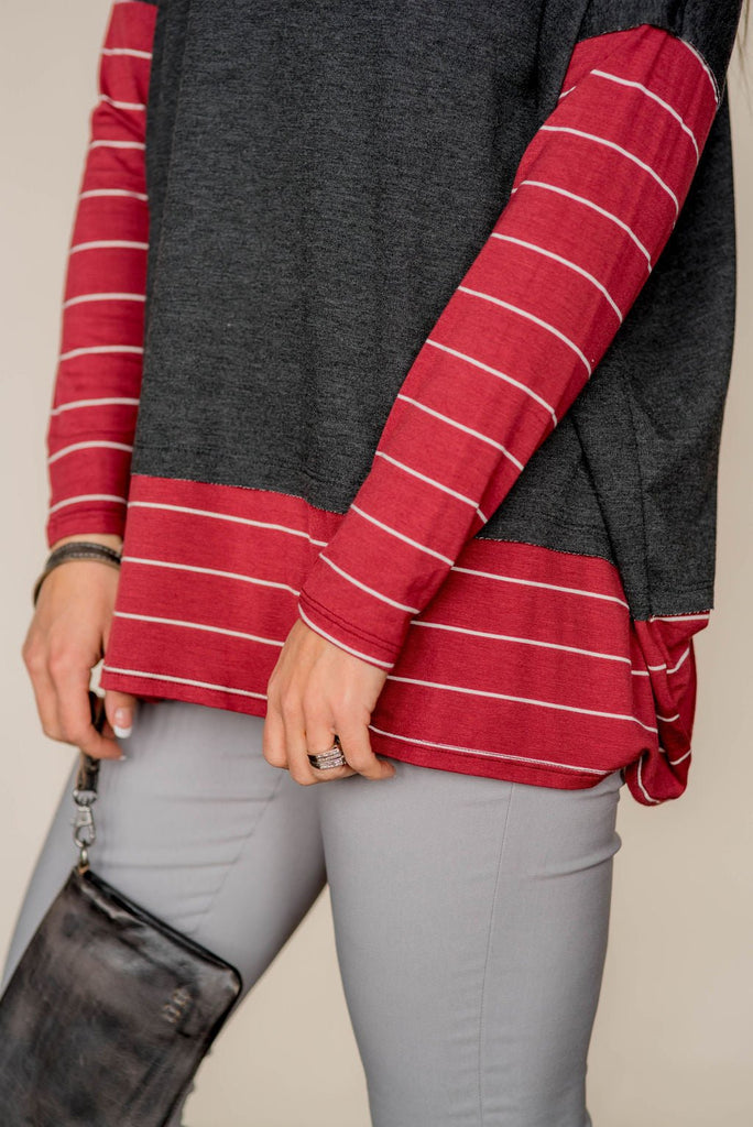 Hint of Stripes Cowl Neck - Betsey's Boutique Shop