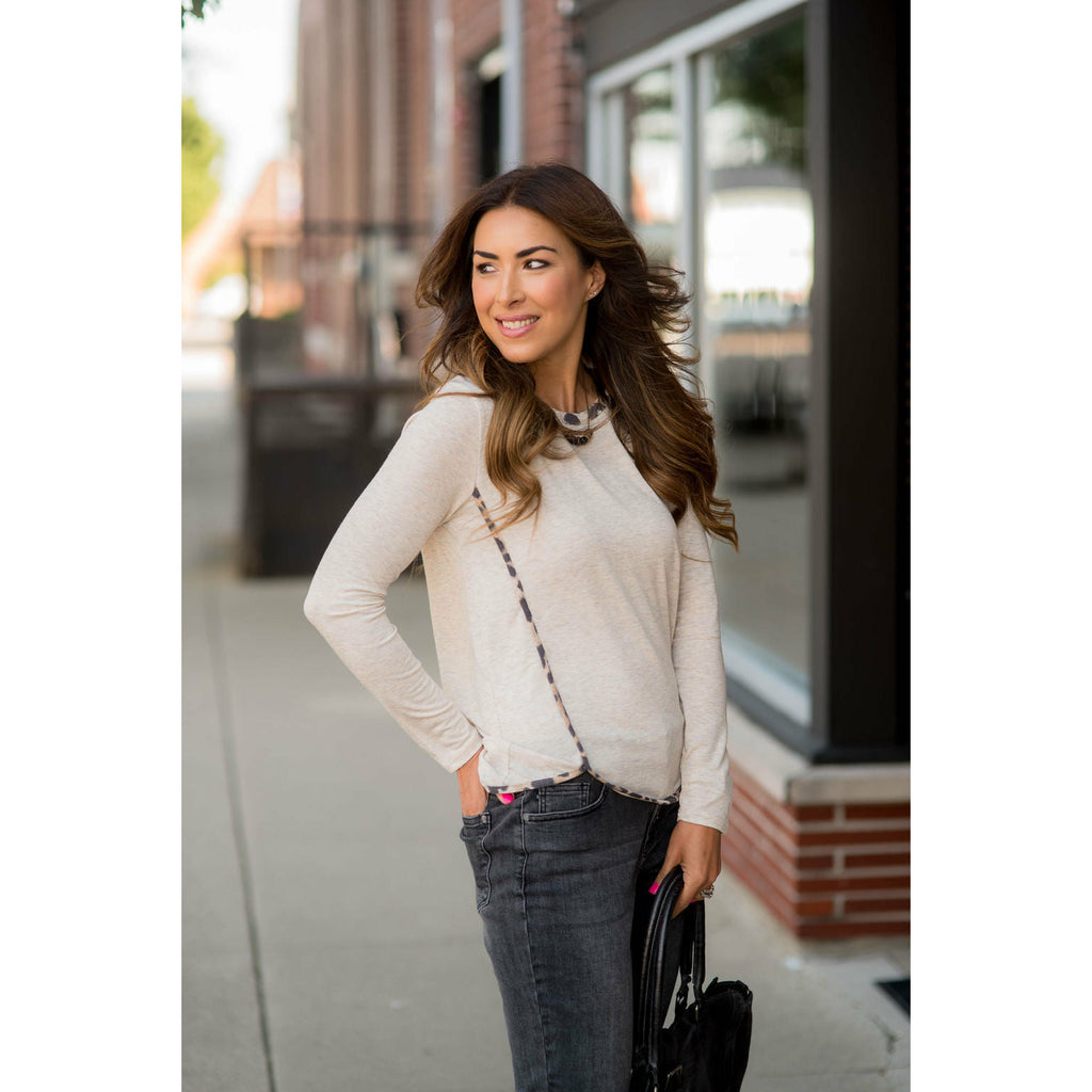 Hint of Leopard Trimmed Solid Tee - Betsey's Boutique Shop