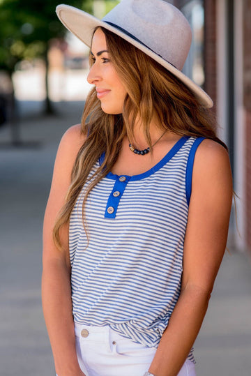 Triple Button Accent Striped Tank - Betsey's Boutique Shop