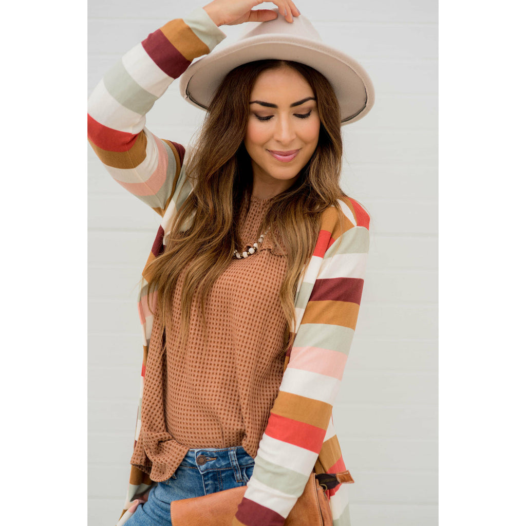 Muted Striped Tunic Cardigan - Betsey's Boutique Shop