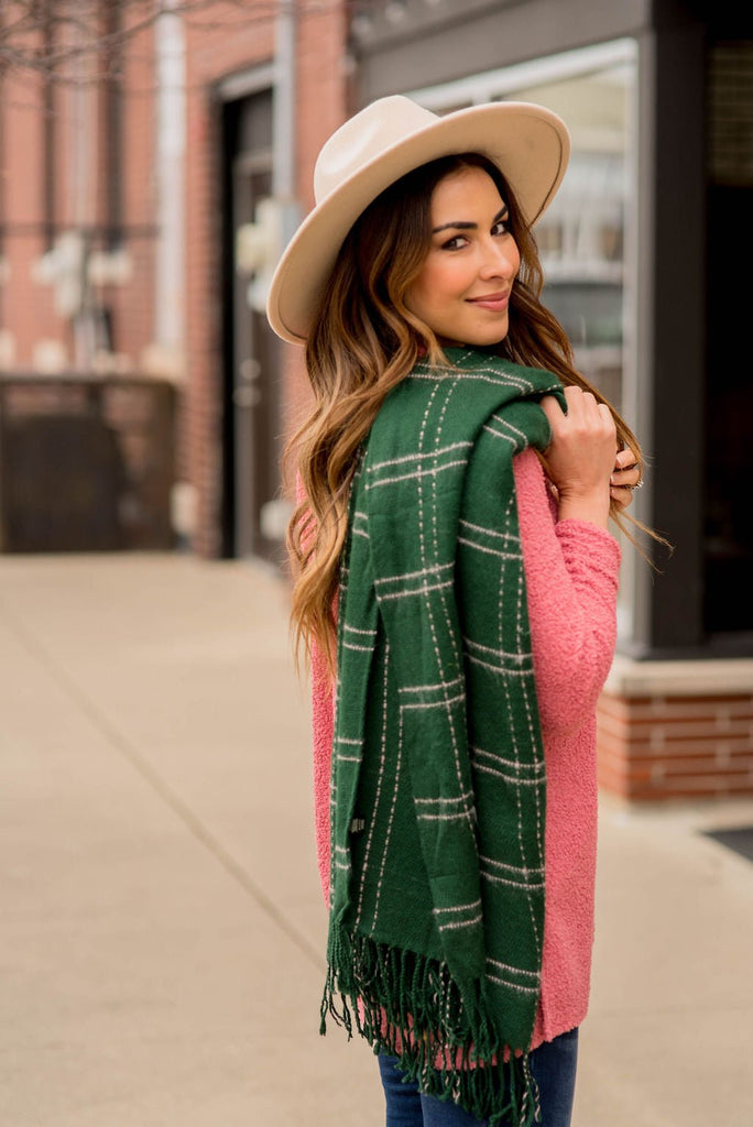 Dashed Plaid Fringe Scarf - Betsey's Boutique Shop -