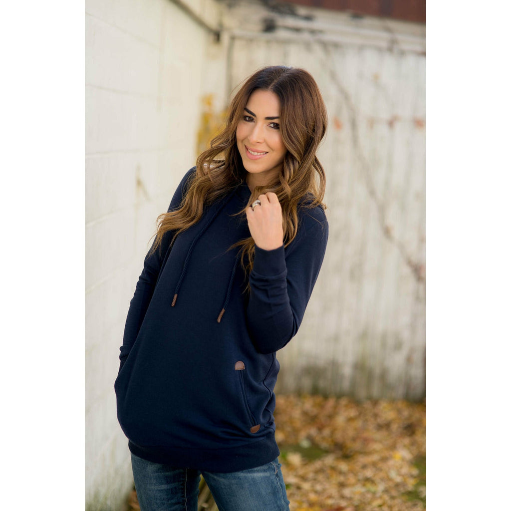 Betsey's Leather Accented Hoodie - Betsey's Boutique Shop - Shirts & Tops