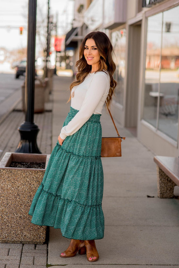 Spotted Tiered Maxi Skirt - Betsey's Boutique Shop -