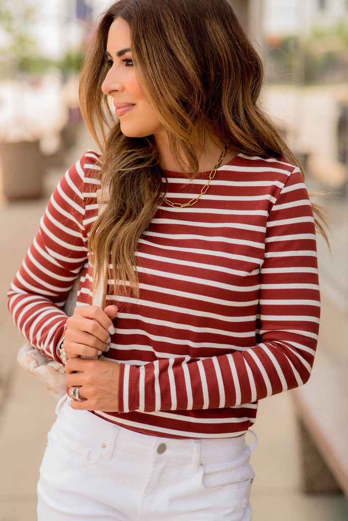 Striped Cotton Long Sleeve Tee - Betsey's Boutique Shop -