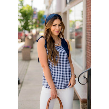 Gingham Tie Accent Tank - Betsey's Boutique Shop