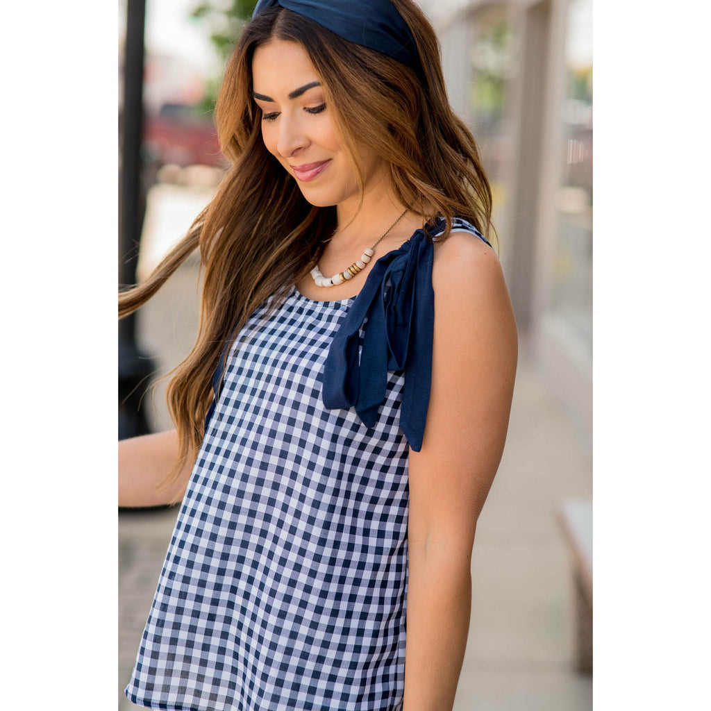 Gingham Tie Accent Tank - Betsey's Boutique Shop