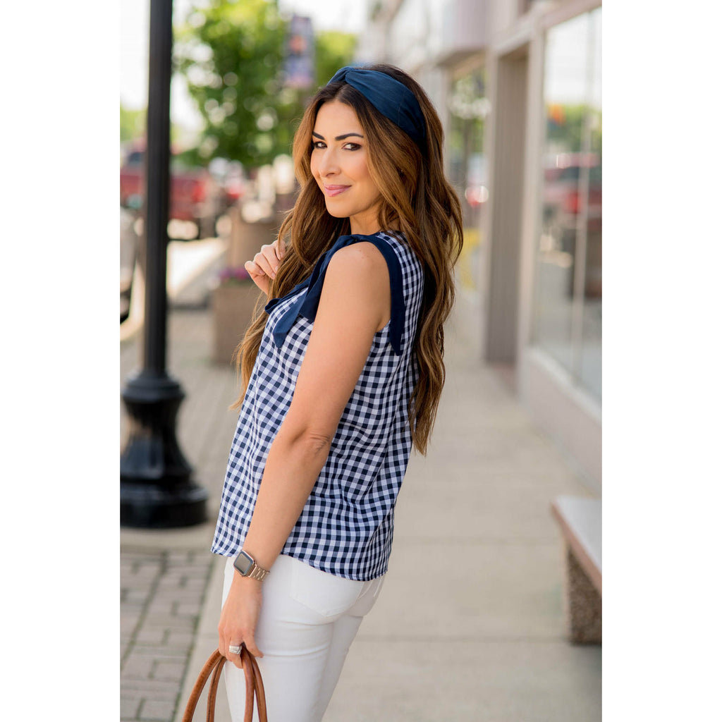 Gingham Tie Accent Tank - Betsey's Boutique Shop