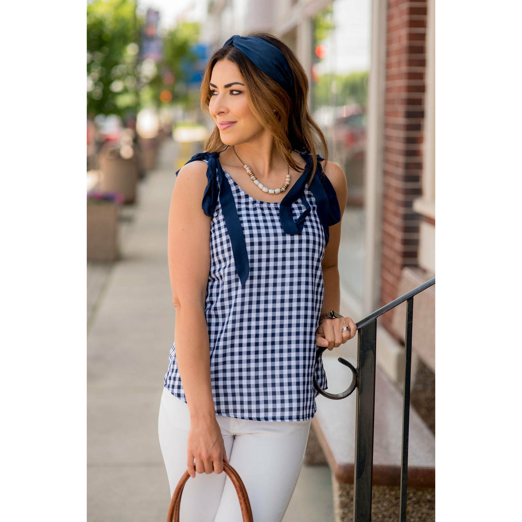 Gingham Tie Accent Tank - Betsey's Boutique Shop