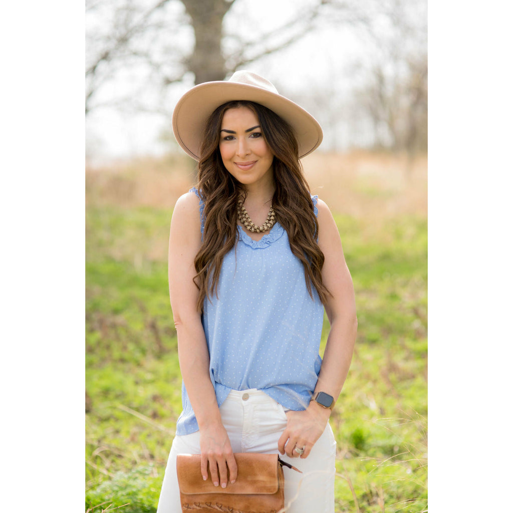 Mini Dots Ruffle Trim V Tank - Betsey's Boutique Shop