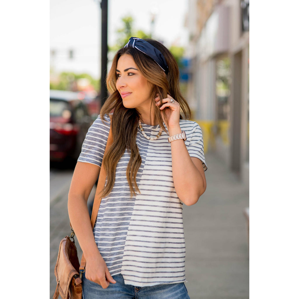 Asymmetrical Striped Tee - Betsey's Boutique Shop