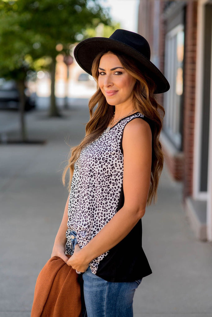 Leopard Printed Solid Back Tank - Betsey's Boutique Shop