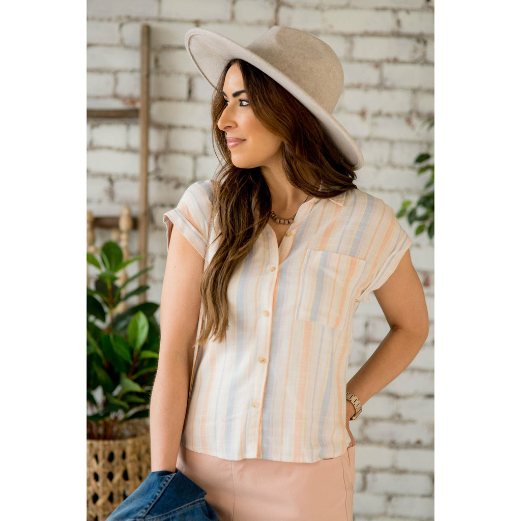 Pastel Striped Button Up Blouse - Betsey's Boutique Shop