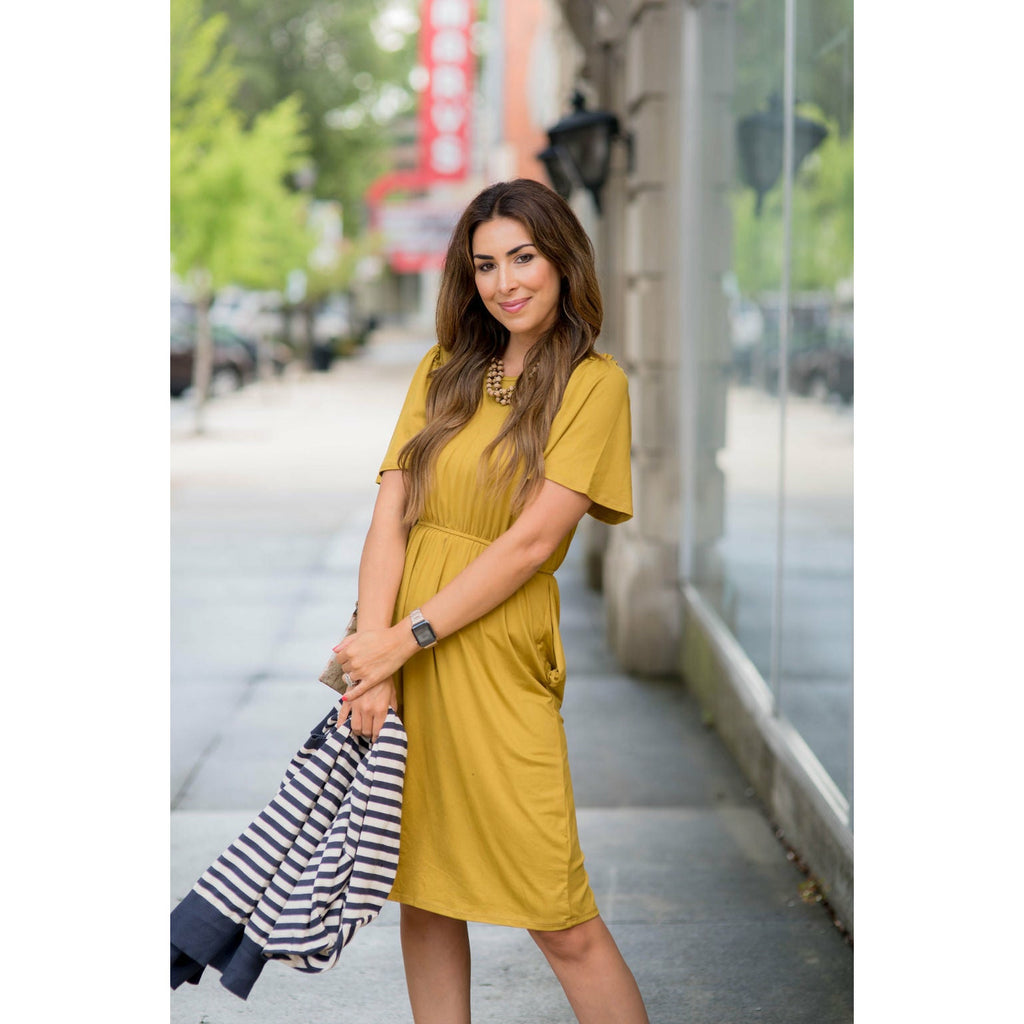 Cinched Sleeved Midi Dress - Betsey's Boutique Shop