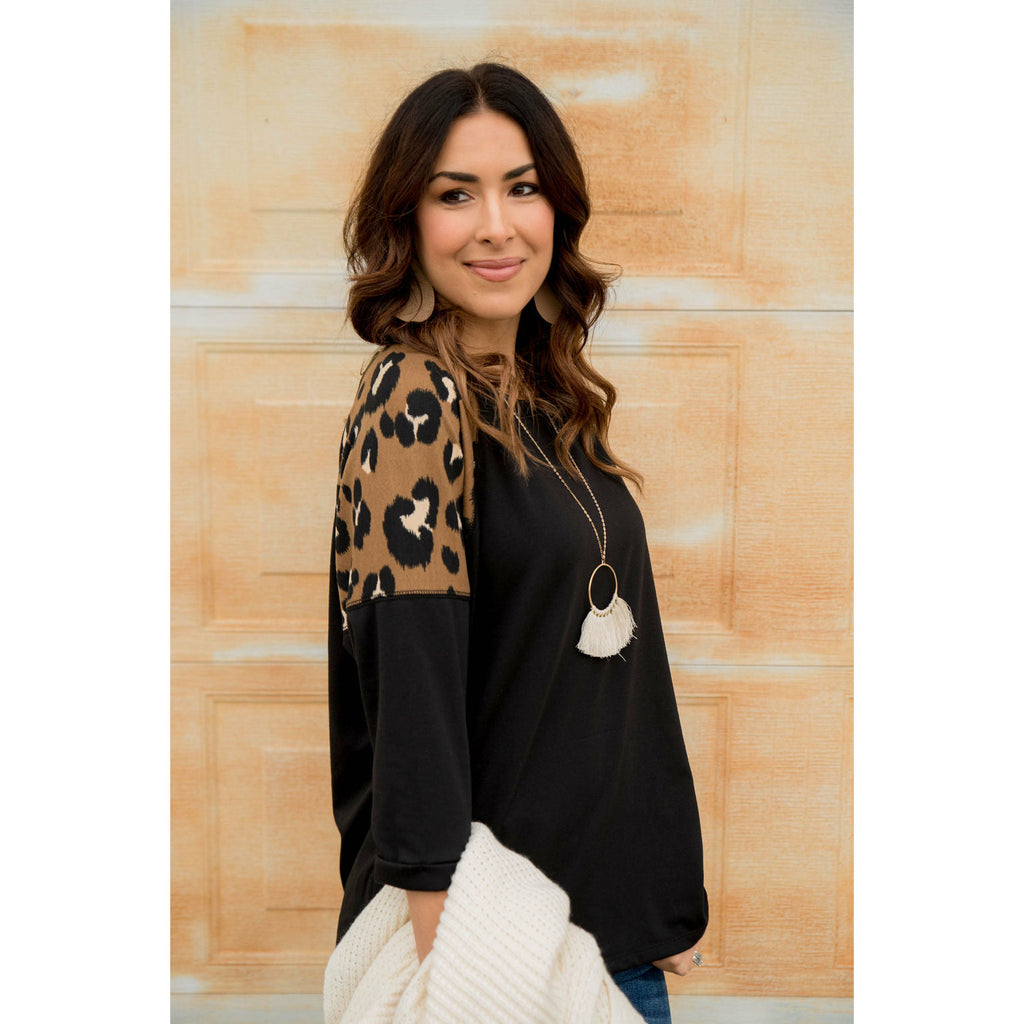 Leopard Top 3/4 Sleeve Sweatshirt - Betsey's Boutique Shop