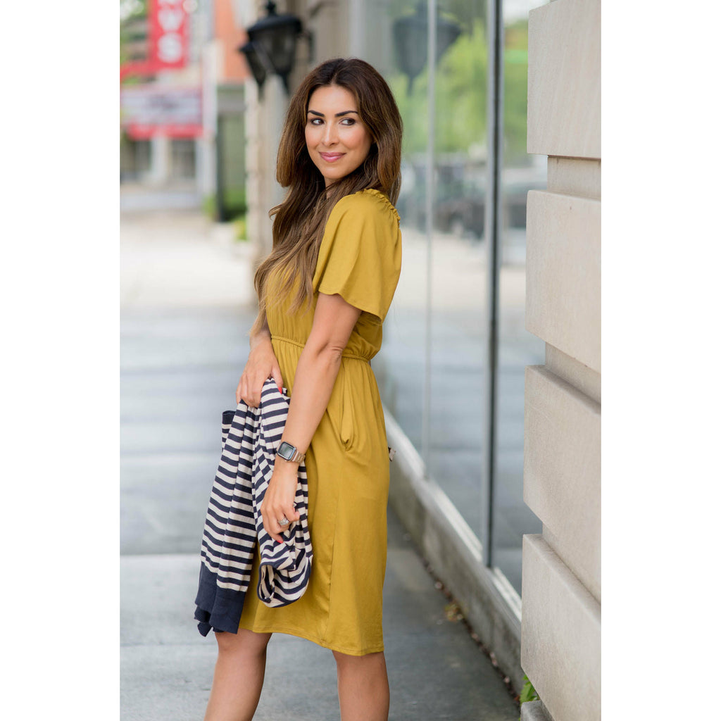 Cinched Sleeved Midi Dress - Betsey's Boutique Shop