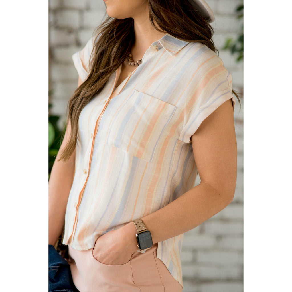 Pastel Striped Button Up Blouse - Betsey's Boutique Shop