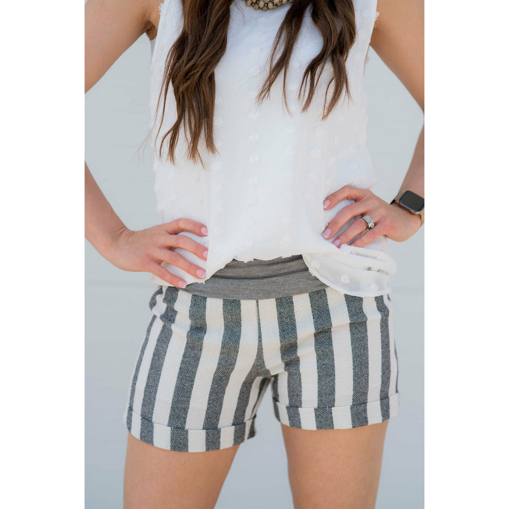 Striped Fold Over Shorts - Betsey's Boutique Shop