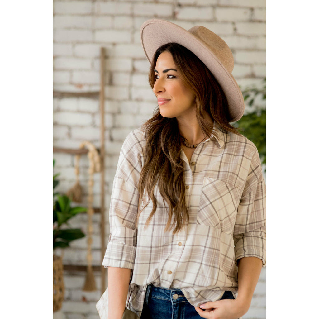 Plaid Lightweight Button Up - Betsey's Boutique Shop - Shirts & Tops