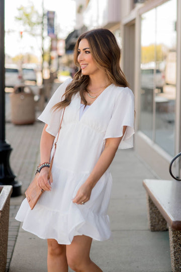 Textured Flowy Tiered V Dress - Betsey's Boutique Shop -