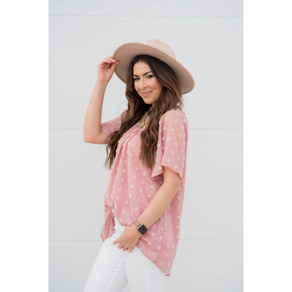 Textured Dot Cinch Neck Tunic Blouse - Betsey's Boutique Shop - Shirts & Tops