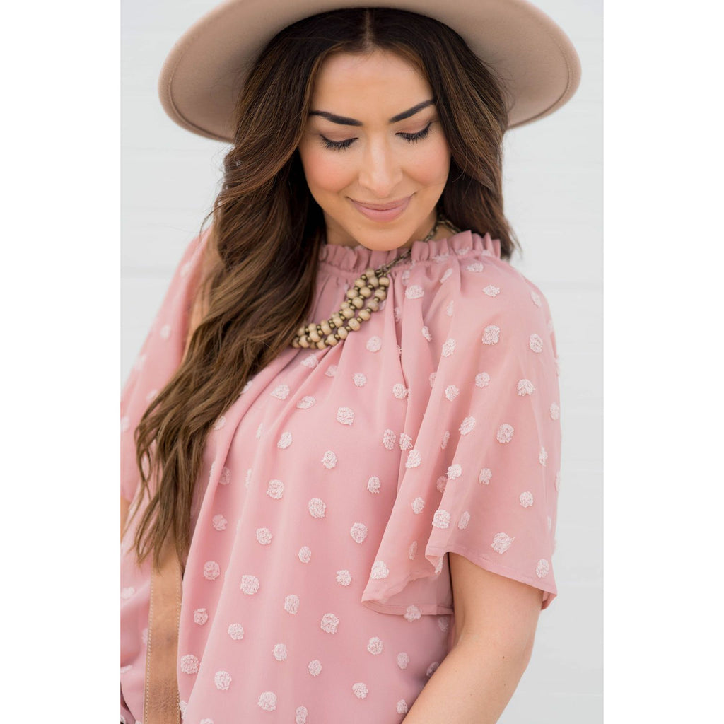 Textured Dot Cinch Neck Tunic Blouse - Betsey's Boutique Shop - Shirts & Tops