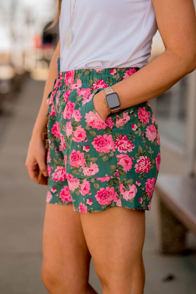 Peonies Drawstring Shorts - Betsey's Boutique Shop -