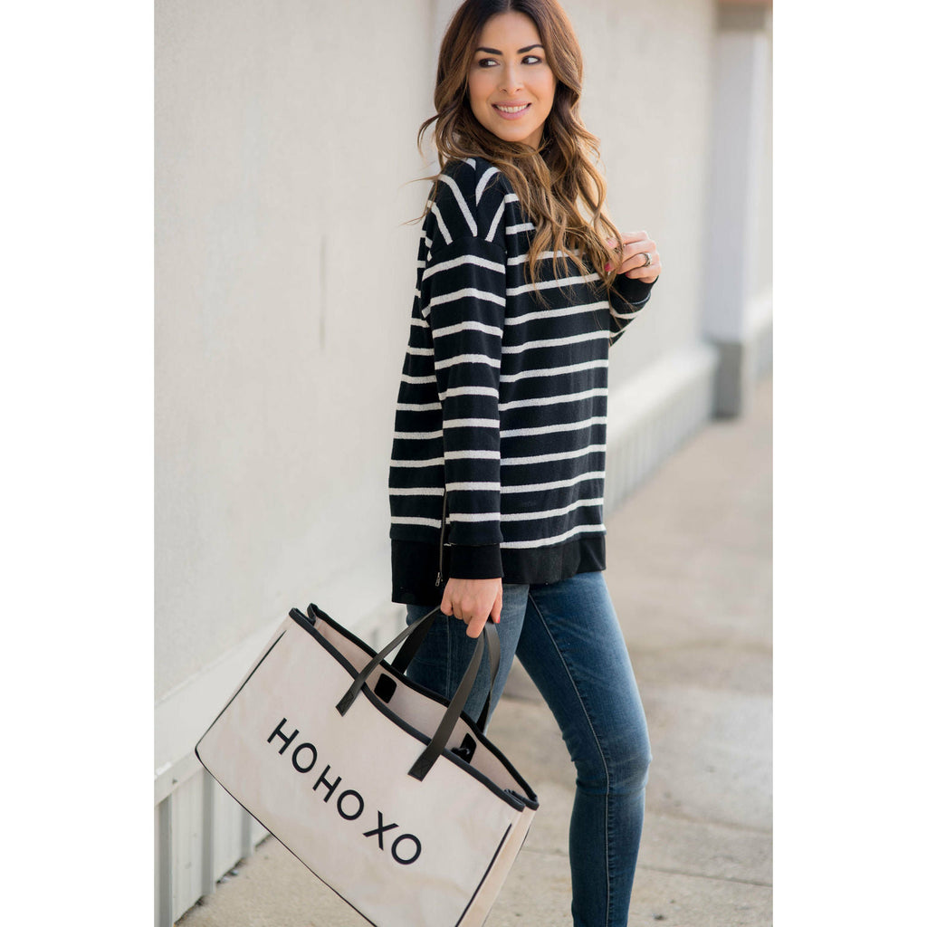 Sassy Side Zipper Striped Sweatshirt - Betsey's Boutique Shop