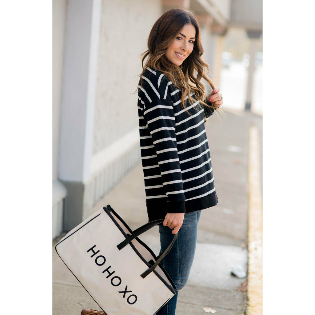 Sassy Side Zipper Striped Sweatshirt - Betsey's Boutique Shop