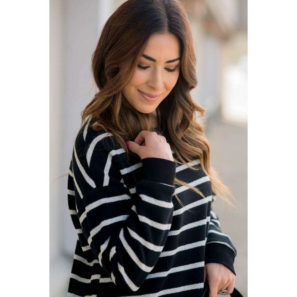 Sassy Side Zipper Striped Sweatshirt - Betsey's Boutique Shop