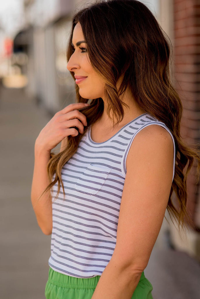 Triple Striped Pocket Tank - Betsey's Boutique Shop -